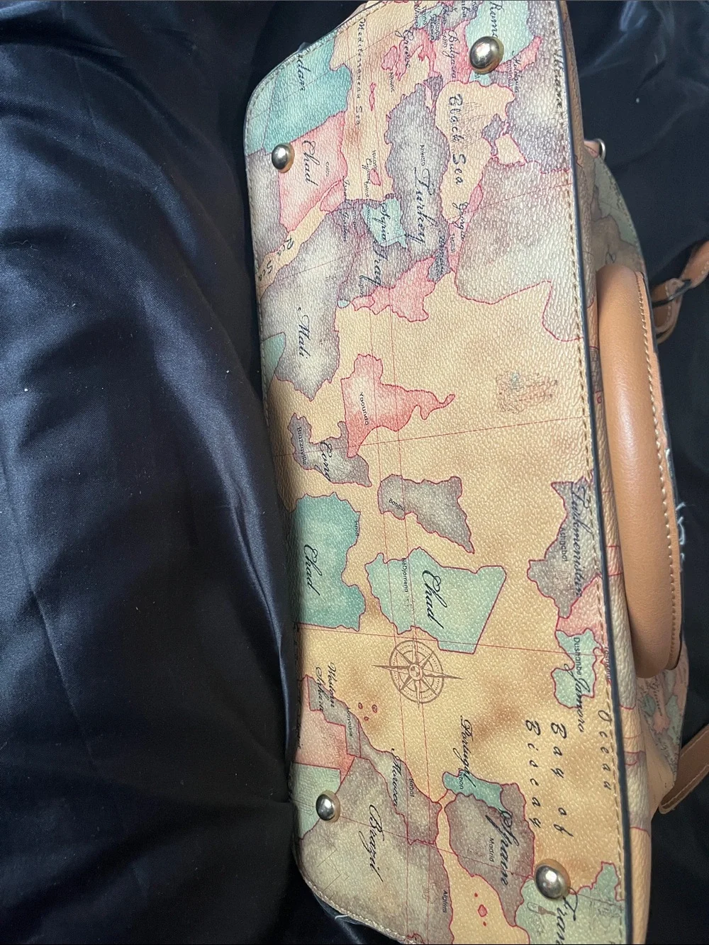 Vintage Map-Print Handbag and Wallet